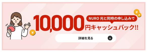 「NURO光でんわ」のオプションキャッシュバックのスクショ