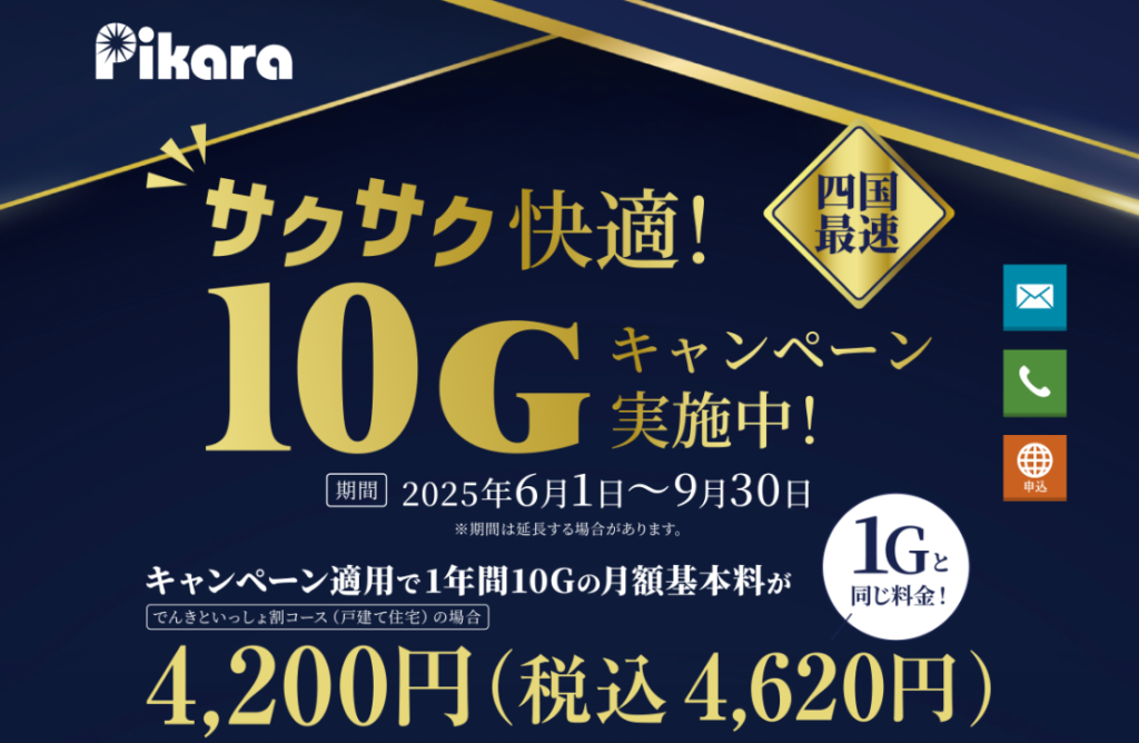 ピカラ光 公式HPのサクサク快適10Gキャンペーンの画像