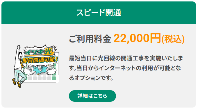 イツキ光の即日開通オプションのスクショ