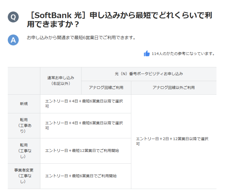 ソフトバンク光 公式サイトのスクショ