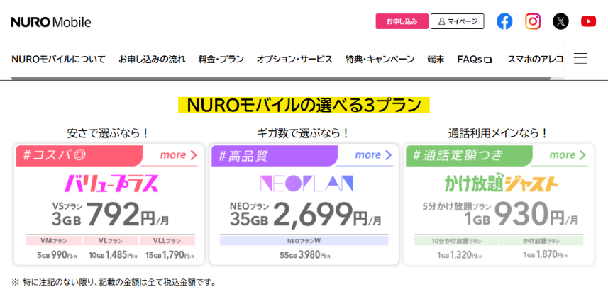 NUROモバイルのスクショ